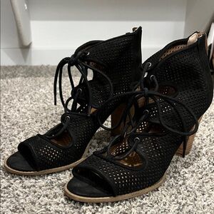 Black Lace-Up Heeled Sandals